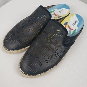 Olukai Kaula Olu lli Black Leather Espadrille Mules Sz 10